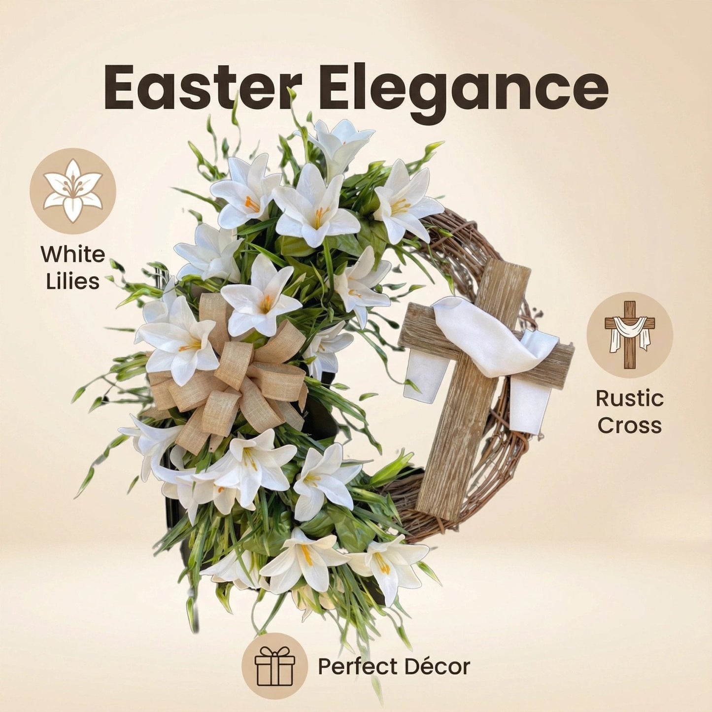 🏆#1 Bestseller - ✝️ "Sacred Embrace" White Lily Cross Wreath