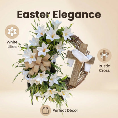 🏆#1 Bestseller - ✝️ "Sacred Embrace" White Lily Cross Wreath