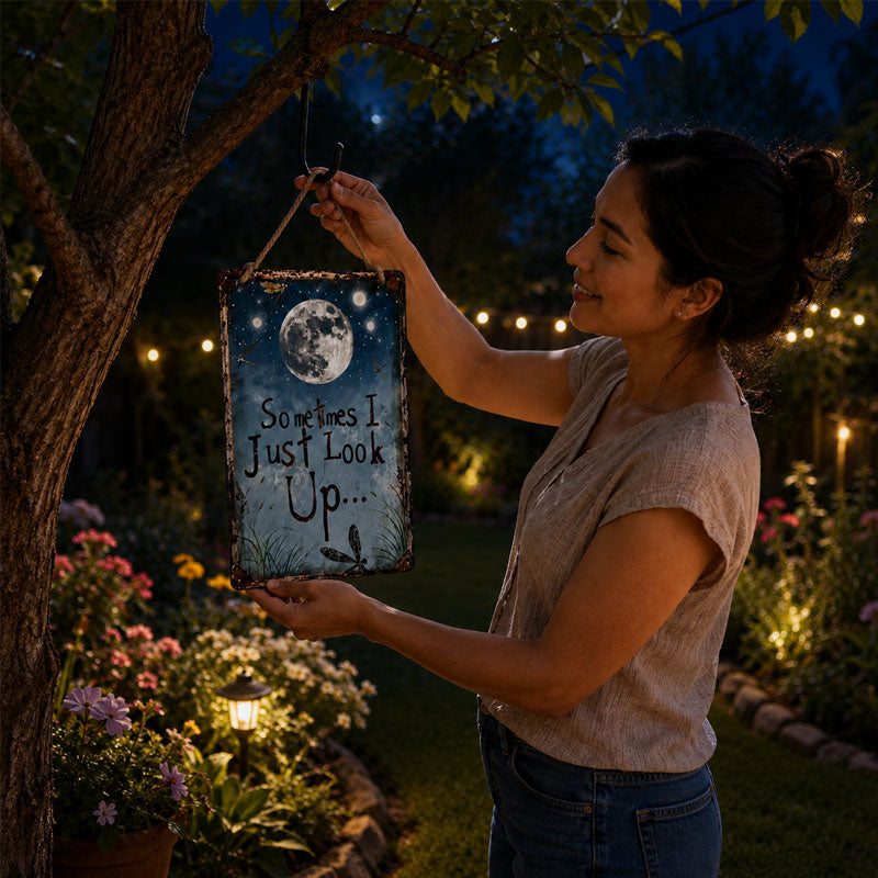 ✨Retro Night Sky Metal Sign – “Sometimes I just look up