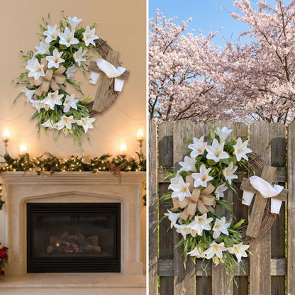 🏆#1 Bestseller - ✝️ "Sacred Embrace" White Lily Cross Wreath