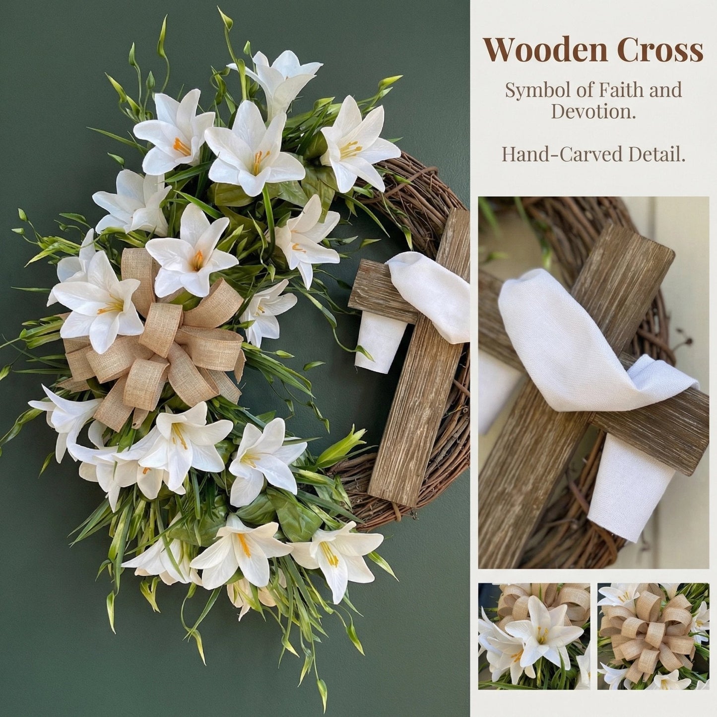 🏆#1 Bestseller - ✝️ "Sacred Embrace" White Lily Cross Wreath